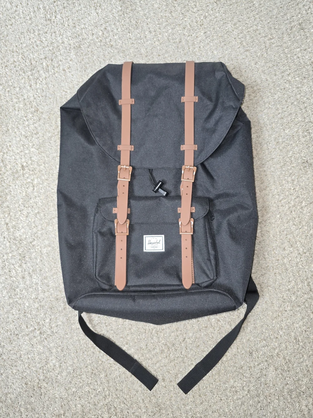 Rare Herschel Supply Company Little America Black Backpack with Brown Straps